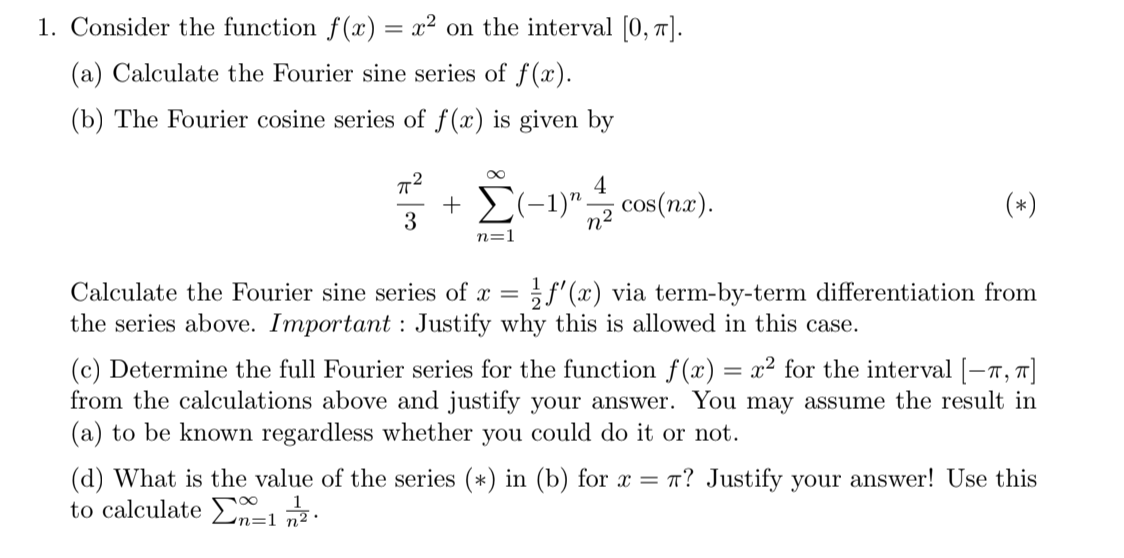 Solved 1. Consider the function f(x) = x2 on the interval | Chegg.com