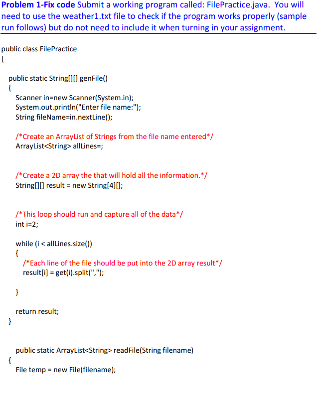 Solved Problem 1-Fix code Submit a working program called: | Chegg.com