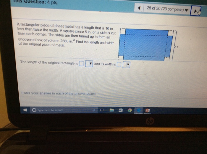 Solved A rectangular piece of sheet metal has a length that | Chegg.com