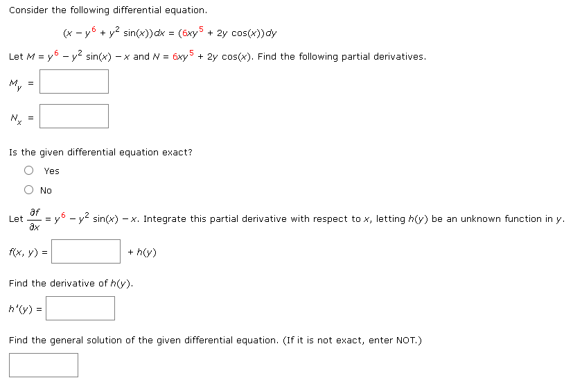 Solved Consider The Following Differential Equation X Y Chegg Com