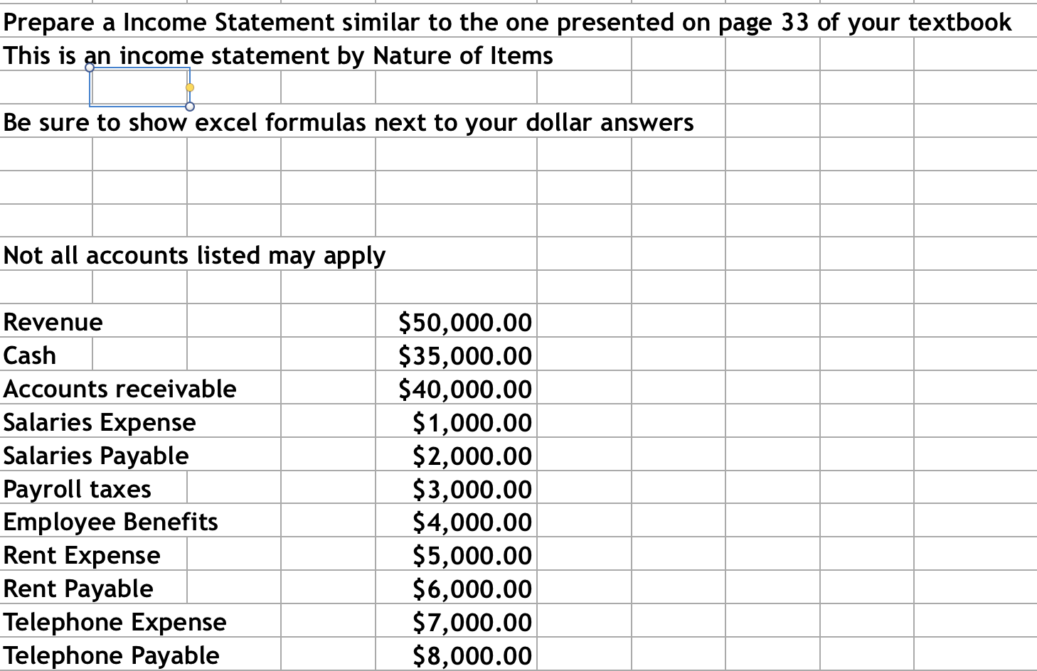 Solved Prepare a Income Statement similar to the one | Chegg.com