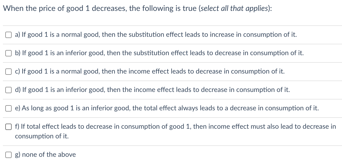 Solved When The Price Of Good 1 Decreases, The Following Is | Chegg.com