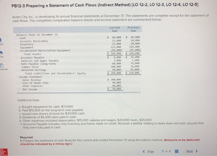 Solved PB12-3 Preparing a Statement of Cash Flows (Indirect | Chegg.com