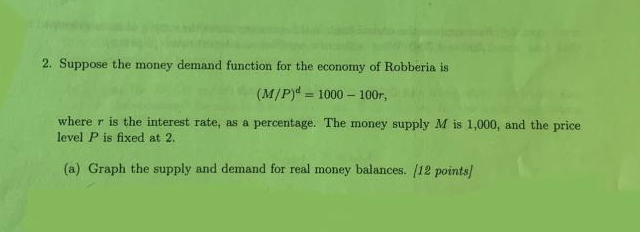 Solved 2 Suppose The Money Demand Function For The Economy