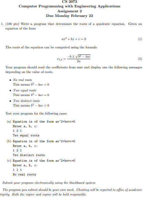 Solved CS 2073 Computer Programming with Engineering | Chegg.com