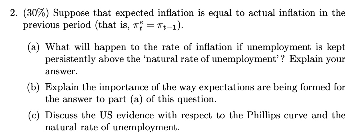 Solved 2. (30%) Suppose That Expected Inflation Is Equal To | Chegg.com