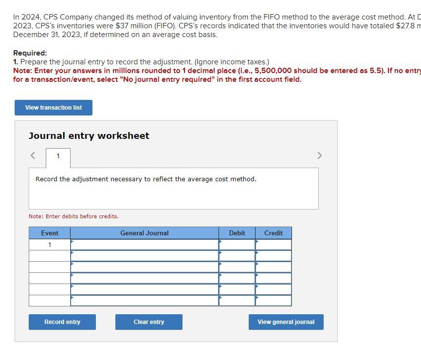 Solved In 2024, CPS Company changed its method of valuing