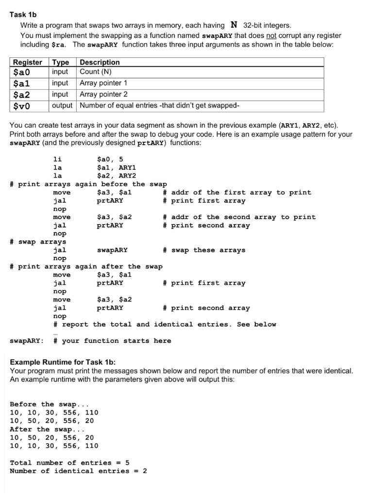 Solved Task 1b Write A Program That Swaps Two Arrays In | Chegg.com