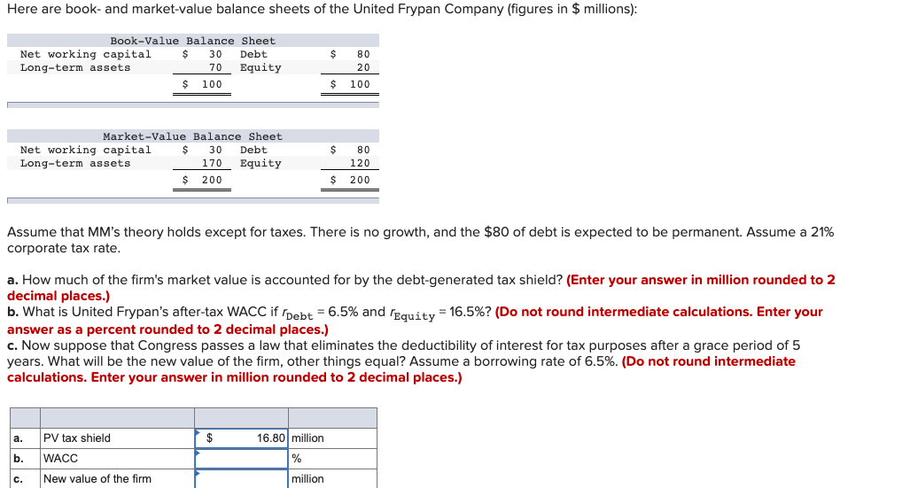 Solved Here are book- and market value balance sheets of the | Chegg.com