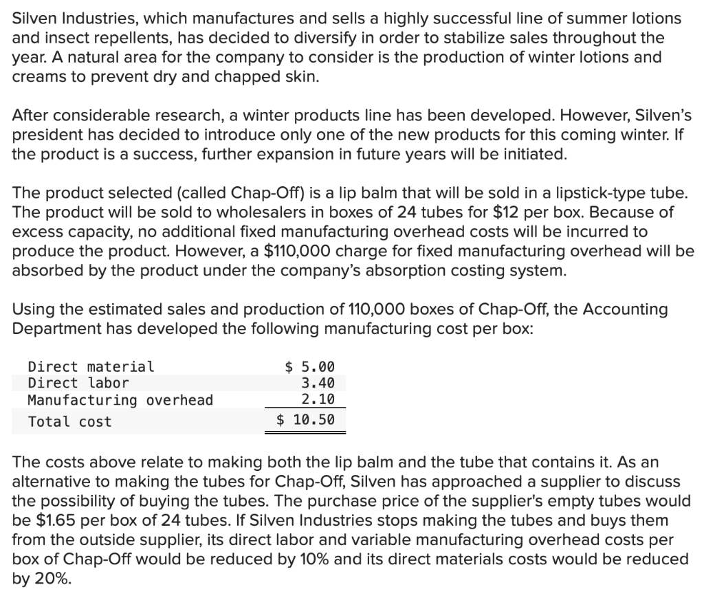 Solved Silven Industries, Which Manufactures And Sells A | Chegg.com