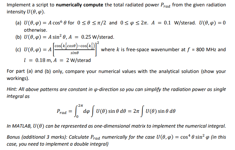 Implement a script to numerically compute the total | Chegg.com