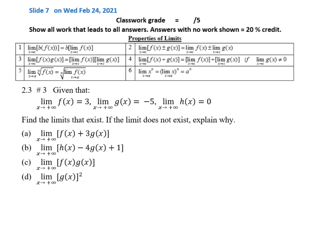 Solved Slide 1 on Wed Feb 03, 2021 Classwork grade = 15 Show | Chegg.com