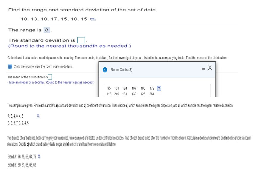 Solved Find the range and standard deviation of the set of | Chegg.com