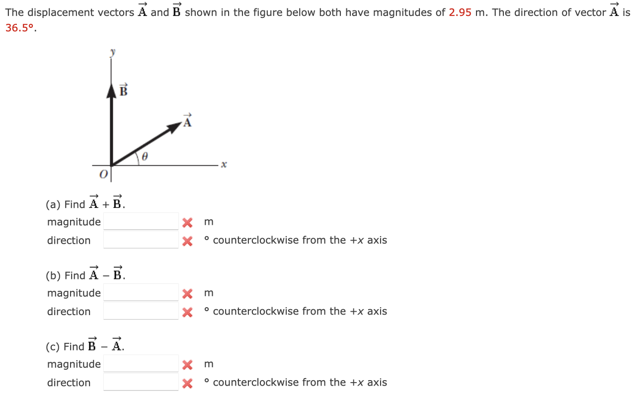 Solved The displacement vectors vec(A) ﻿and vec(B) ﻿shown in | Chegg.com