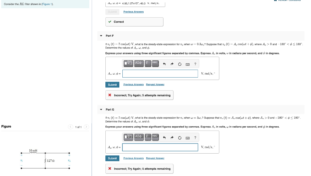 Solved Consider the RL filter shown in (Figure 1) Anw. 0 = | Chegg.com