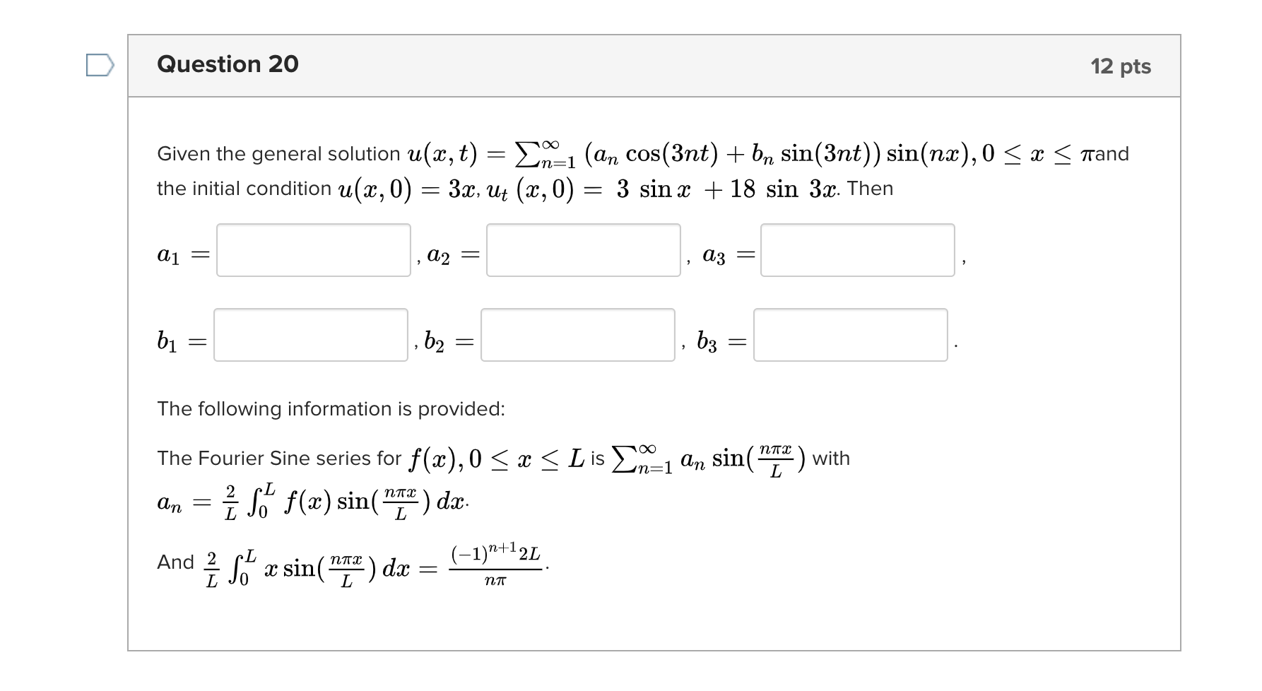 Solved Question 20 12 Pts Given The General Solution U X T