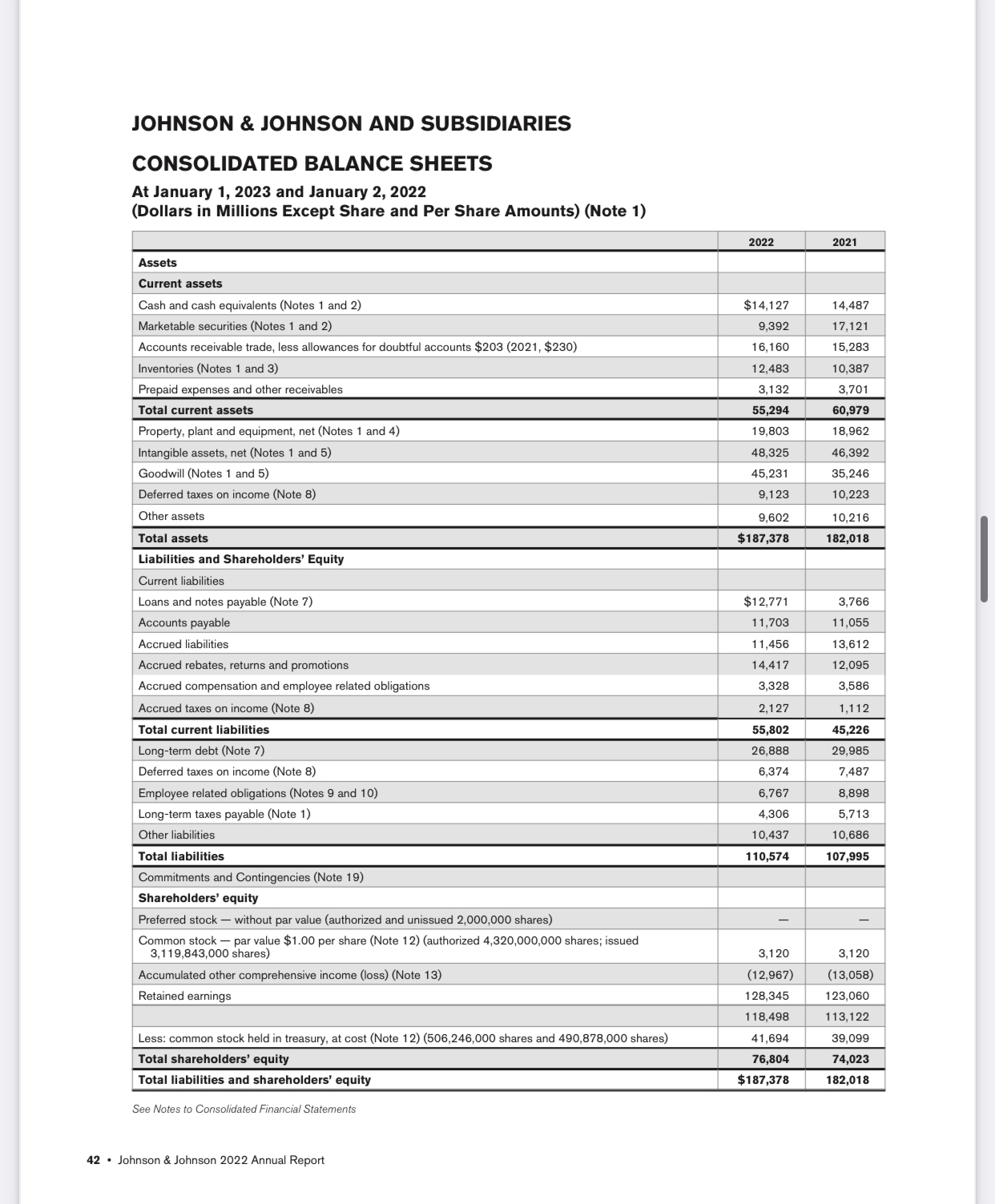 JOHNSON \& JOHNSON AND SUBSIDIARIES CONSOLIDATED