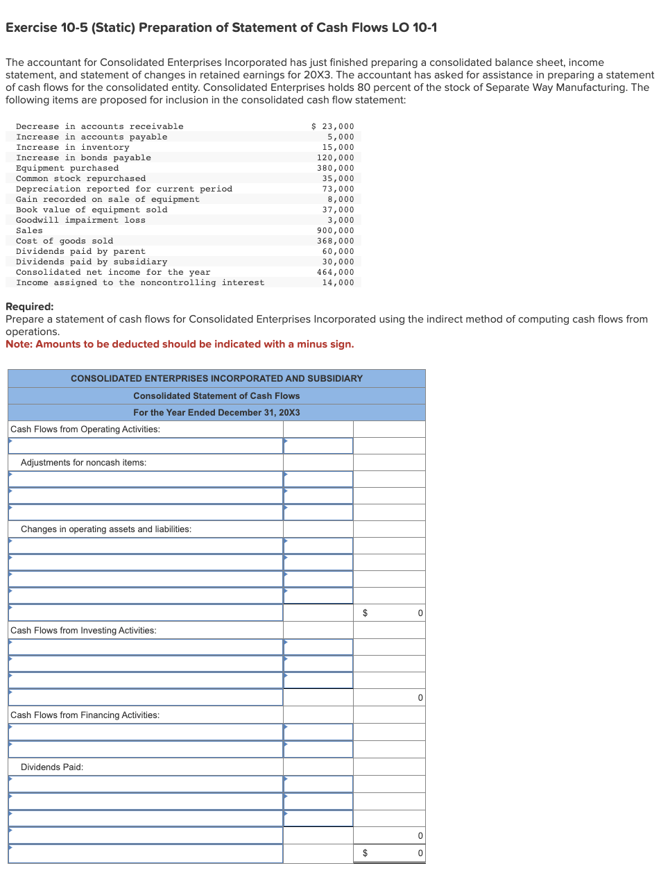 Solved Exercise 10-5 (Static) Preparation of Statement of | Chegg.com