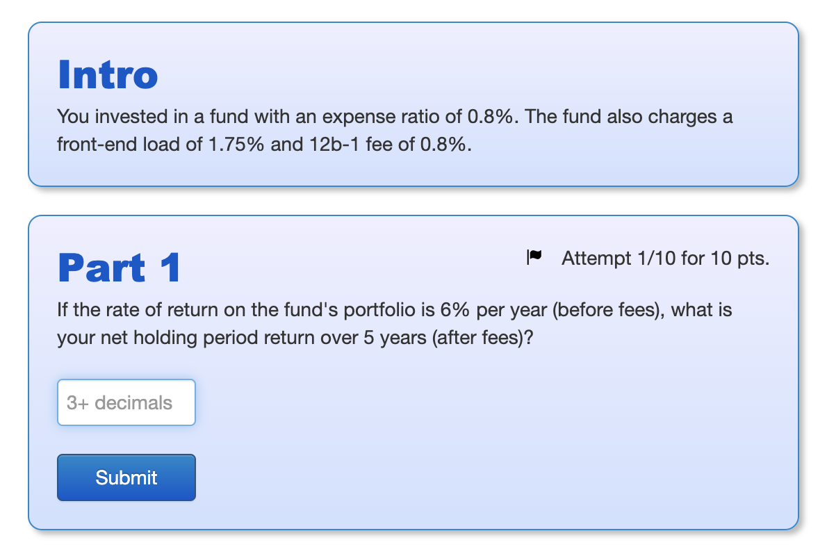 Solved Intro You Invested In A Fund With An Expense Ratio Of | Chegg.com