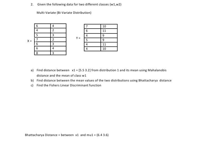 Solved 2. Given the following data for two different classes | Chegg.com