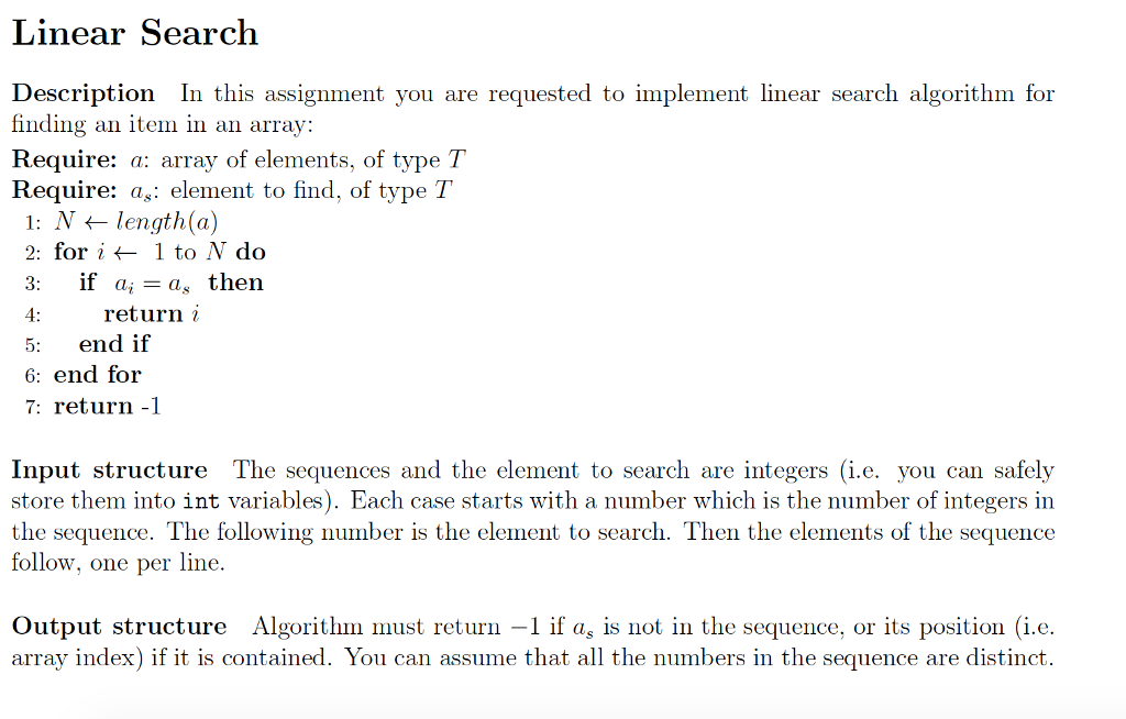 Solved Linear Search Description In this assignment you are | Chegg.com