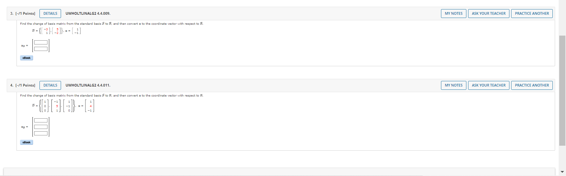 Solved Find the change of basis matrix from the standard