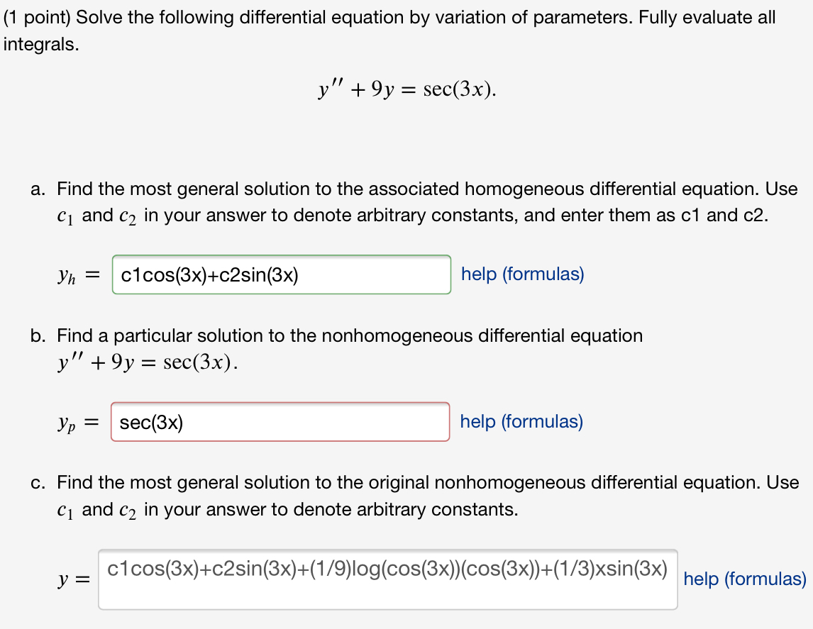 Solved (1 point) Solve the following differential equation | Chegg.com