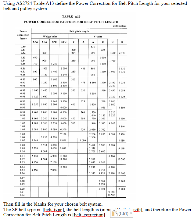 Using AS2784 Table A13 define the Power Correction | Chegg.com