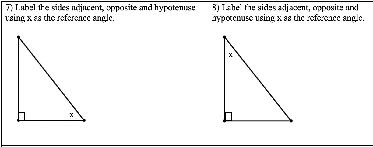 Labeling Opposite Adjacent Hypotenuse Worksheet