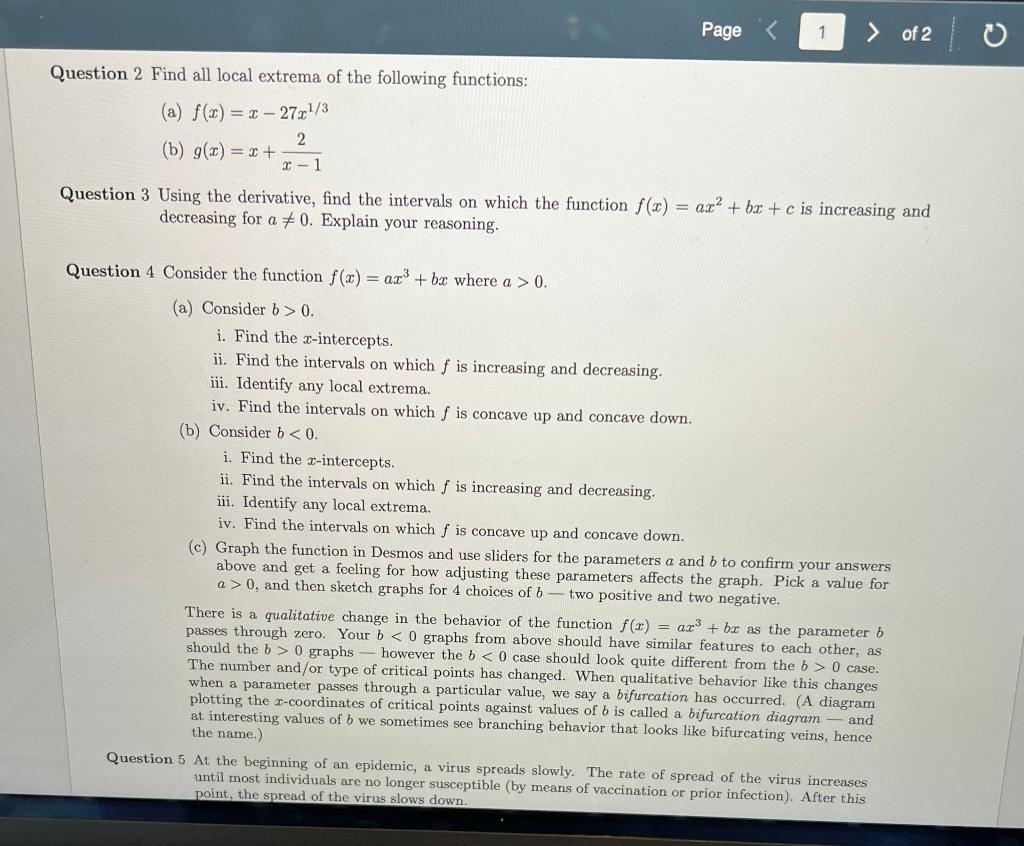 Solved Question 2 Find All Local Extrema Of The Following