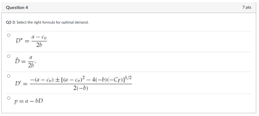 Solved Question 4 7 Pts Q2 3 Select The Right Formula Fo Chegg Com