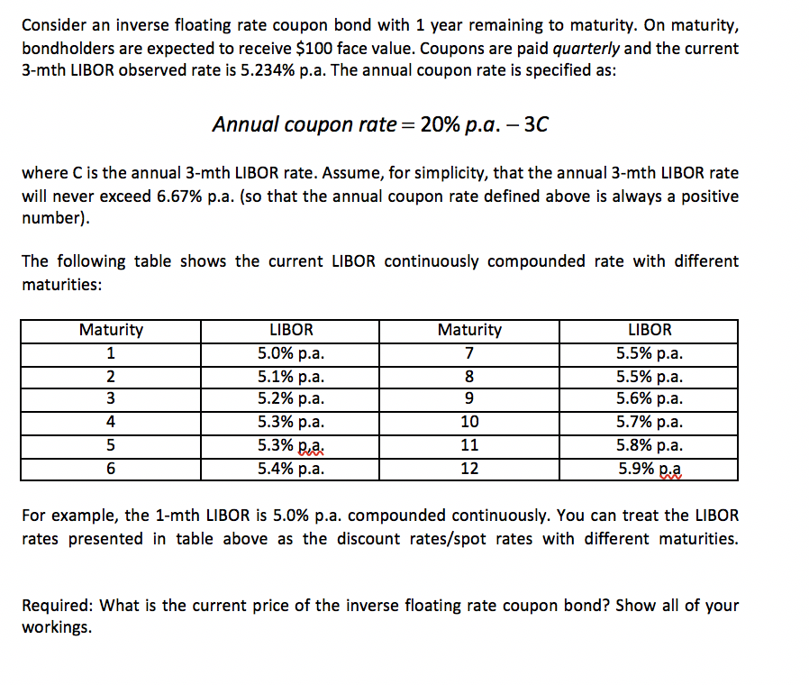 Consider an inverse floating rate coupon bond with 1 | Chegg.com