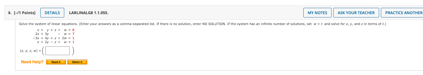 Solved 8. [-/1 Points) DETAILS LARLINALG8 1.1.055. MY NOTES | Chegg.com