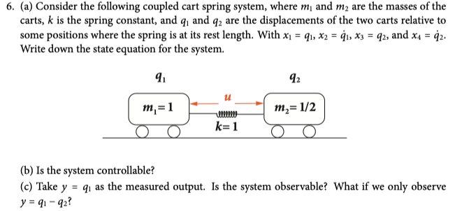6. (a) Consider the following coupled cart spring | Chegg.com