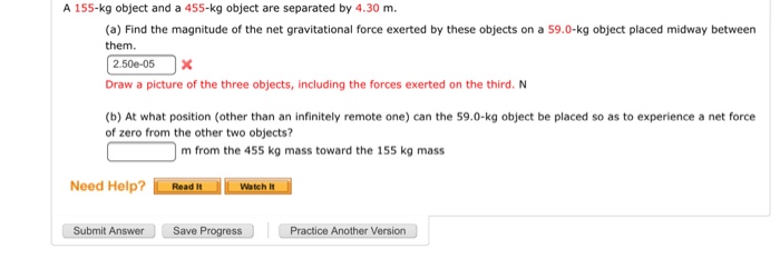 Solved A 155-kg object and a 455-kg object are separated by | Chegg.com