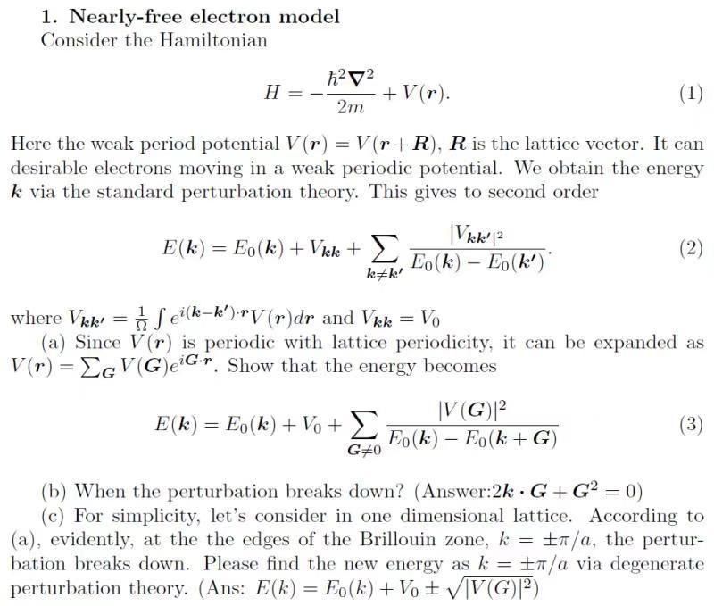 Solved 1 Nearly Free Electron Model Consider The Hamilto Chegg Com