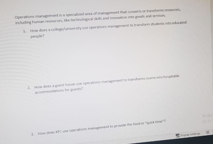 Solved Operations management is a specialized area of | Chegg.com