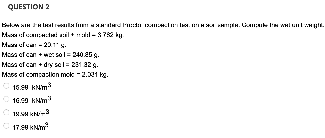 Solved Below are the test results from a standard Proctor | Chegg.com