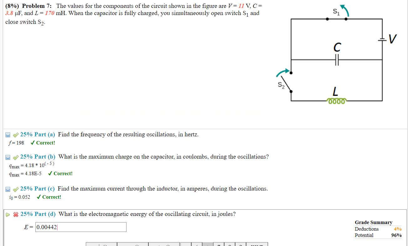 Solved The values for the components of the circuit shown in | Chegg.com