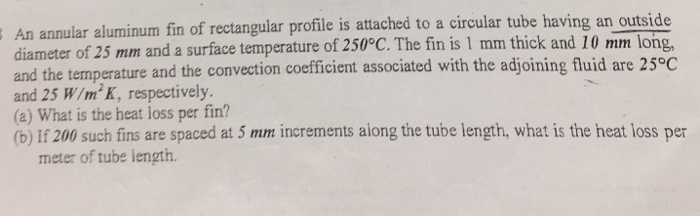 Solved N Annular Aluminum Fin Of Rectangular Profile Is Chegg Com