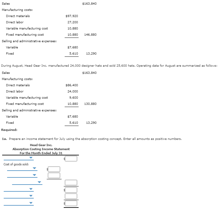 Solved Absorption and Variable Costing Statements for