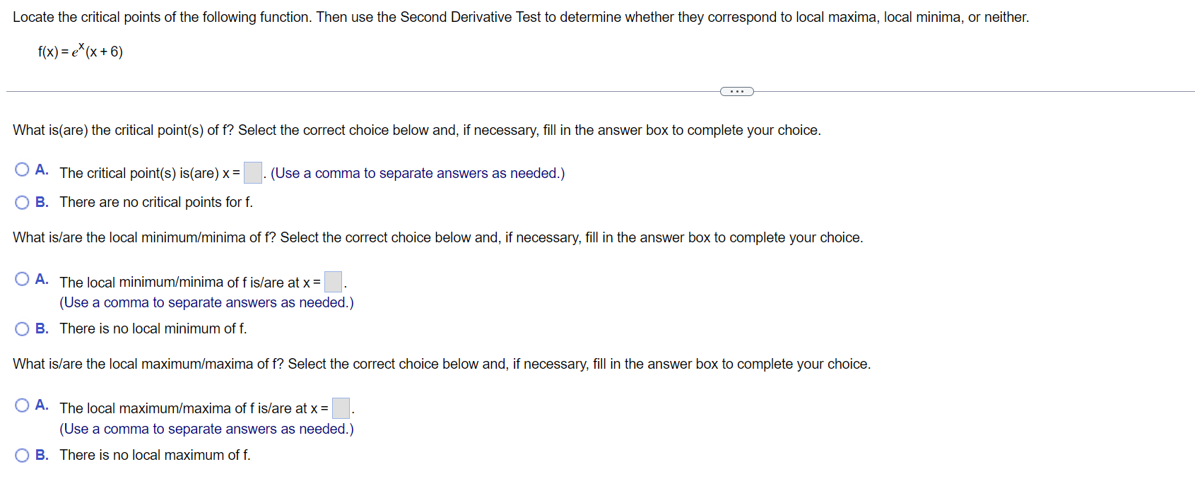 Solved f(x)=ex(x+6) What is(are) the critical point(s) of f? | Chegg.com