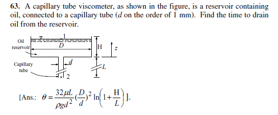 Solved 63. A capillary tube viscometer, as shown in the | Chegg.com