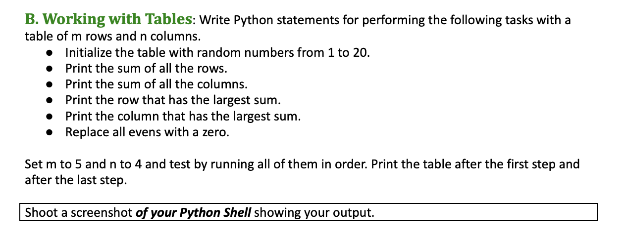 B. Working with Tables: Write Python statements for | Chegg.com