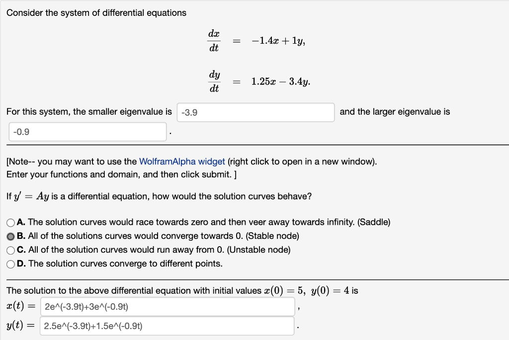 Solved Consider the system of differential equations dx = | Chegg.com