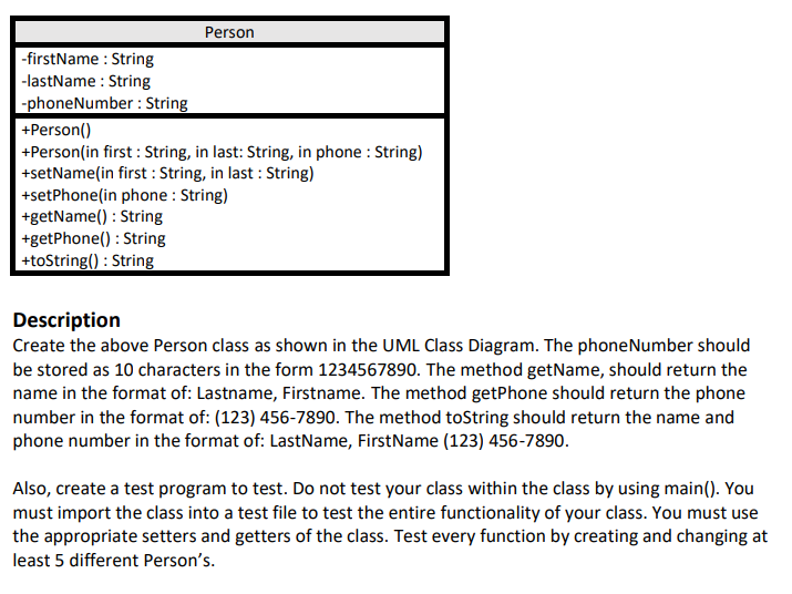 Solved Description Create the above Person class as shown in | Chegg.com