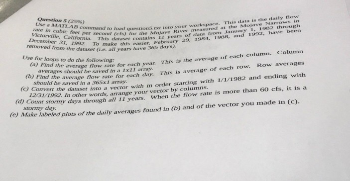 Question 5 2596 Use A Matlab Command To Load Que Chegg Com