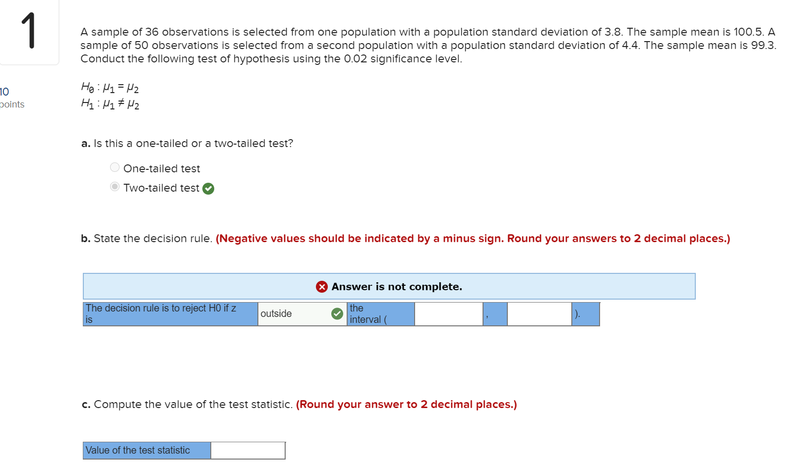 Solved A Sample Of 36 Observations Is Selected From One