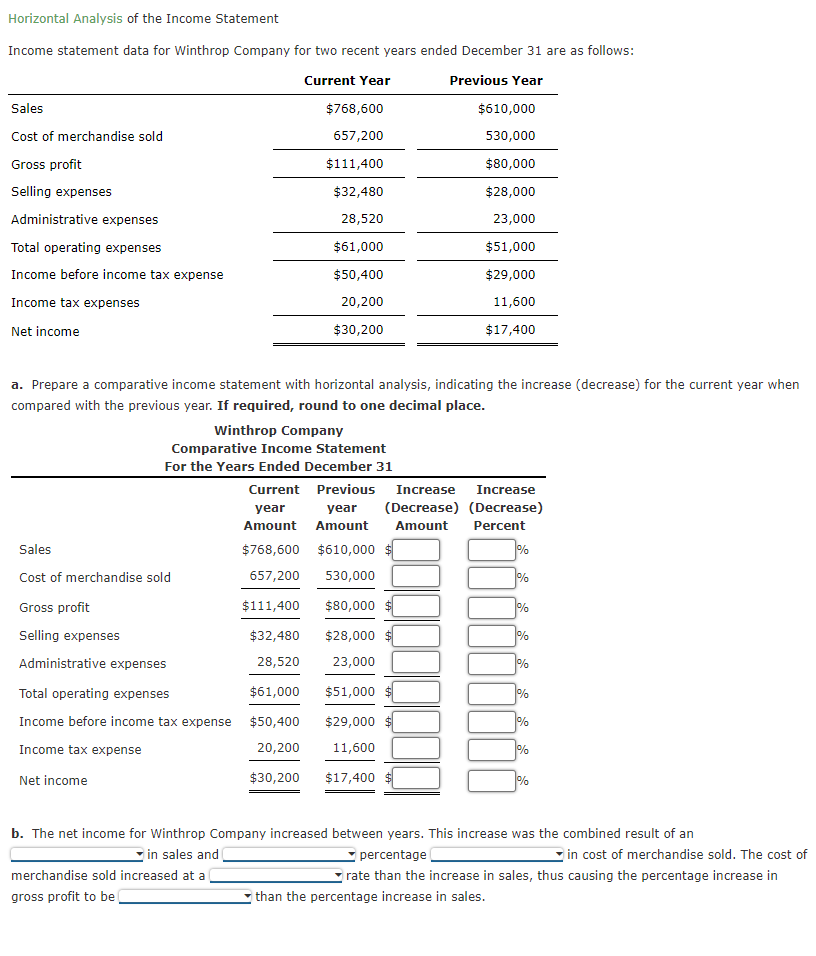 Solved Horizontal Analysis of the Income Statement Income | Chegg.com