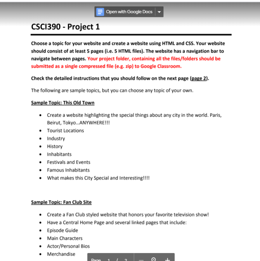 Solved Open with Google Docs CSC1390 - Project 1 Choose a | Chegg.com